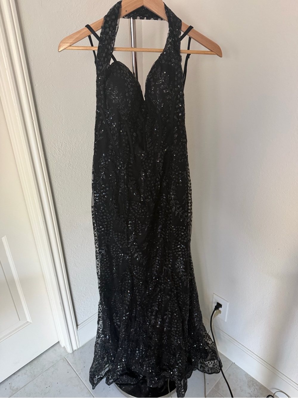 Windsor Black Halter Sequin Evening Gown